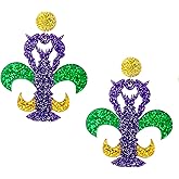 INENIMARTJ MardiGras Dangle Earrings for Women, Carnival Theme Mask Lips Hat Lobster Modelling Earrings, MardiGras Acrylic Earring for Holiday