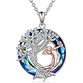 YFN Tree of Life Necklace Sterling Silver Crystal Jewelry Graduation Birthday Gifts for Women