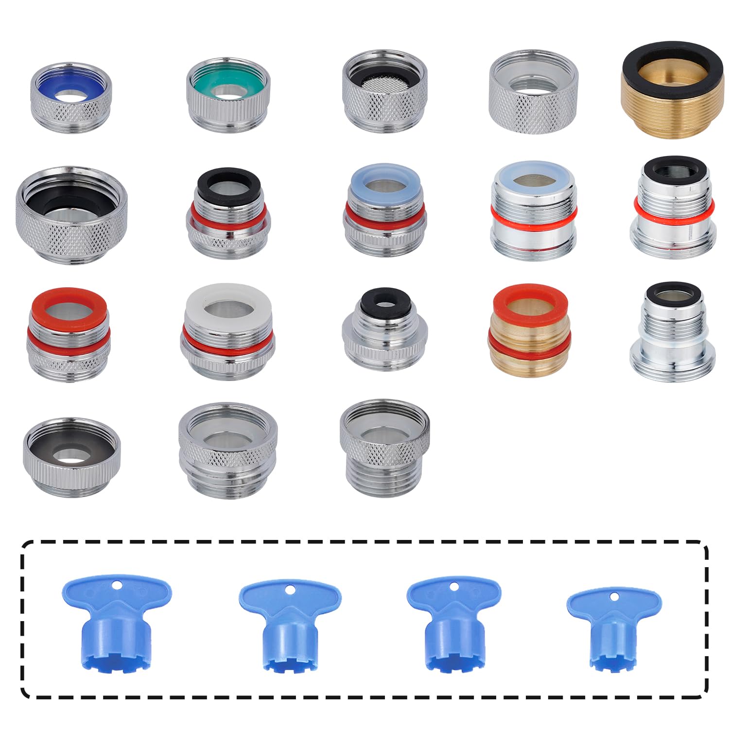 Photo 1 of 18pcs Faucet Adapter Kit - Brass Faucet Aerator Adapter Set Male Female Sink Faucet Adapter Converter to Garden Hose, Standard Hose in RV, Apply on Both Removable and Insert Aerator