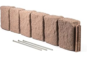 Beuta Landscape Edging | Garden Edging Border | Faux Stone Block XL for Lawn Edging, Flower Beds & Yard Edging – 1 Pack | Each Section Has 6 Blocks 48" L x 4" W x 9.5" H | 3 Spikes | Cobblestone