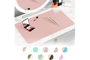 TOHONFOO Makeup Mat for Vanity to Protect Desk Top, Dual-Sided Makeup Mat, Easy to Clean Desk Pad - Waterproof and Oilproof Vanity Accessories, 23.6 x 11.8 in (Pink and Silver)