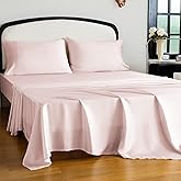 Homilay Tencel Lyocell 4 Pieces Queen Sheet Set, Silky Soft, Cooling & Wrinkle-Free - Oeko-TEX Certified - Deep Pocket Fits 16" Mattress, Marshmallow Pink