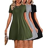 Huukeay 3 Pack Women Casual T Shirt Dresses Short Sleeve Round Neck Loose Fit Tunic Dresses Summer Swing Dress…