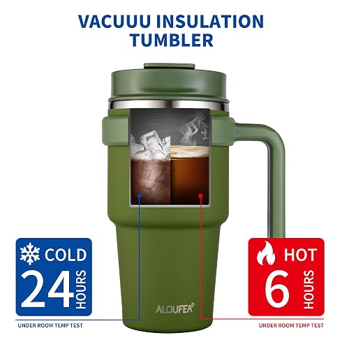 ALOUFEA 20 oz Insulated Coffee Mug Tumbler with Handle, Stainless Steel Travel  Mug Tumbler with Lid and Straw,Double Wall Vacuum Leak Proof Ice Coffee  Thermal Cup, Army Green in Saudi Arabia |