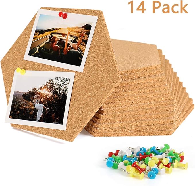 IZSUZEE Cork Board 20x17.5 cm Set of 14, Self Adhesive DIY Notice