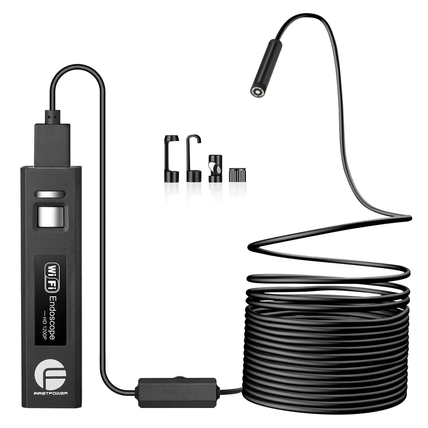 FirstPower 1200P Wireless Endoscope Semi-rigid 2.0 MP HD USB WiFi Boresccop Inspection Camera with 8 LED IP68 Waterproof Flexible Snake Camera (33FT) for Android IOS Phone Windows Tablet