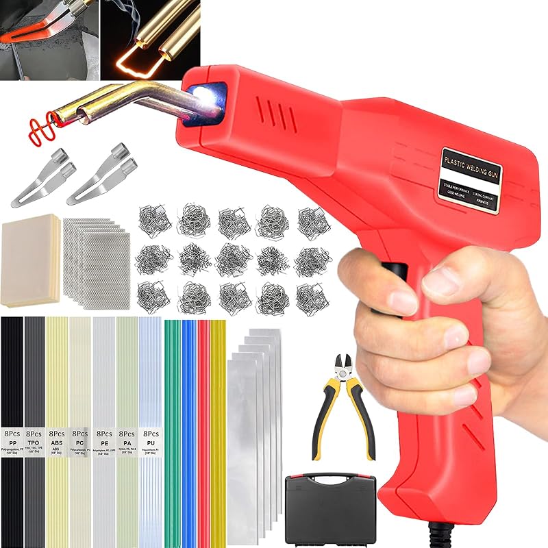 Ghguole 150W Plastic Welding Kit 2 in 1 Welder Gun with 64 Rods 800 Staples