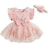 Douhoow Baby Girl Romper Dress Baby Dress Romper Flowers Lace Infant Girl Spring Summer Clothes with Headband