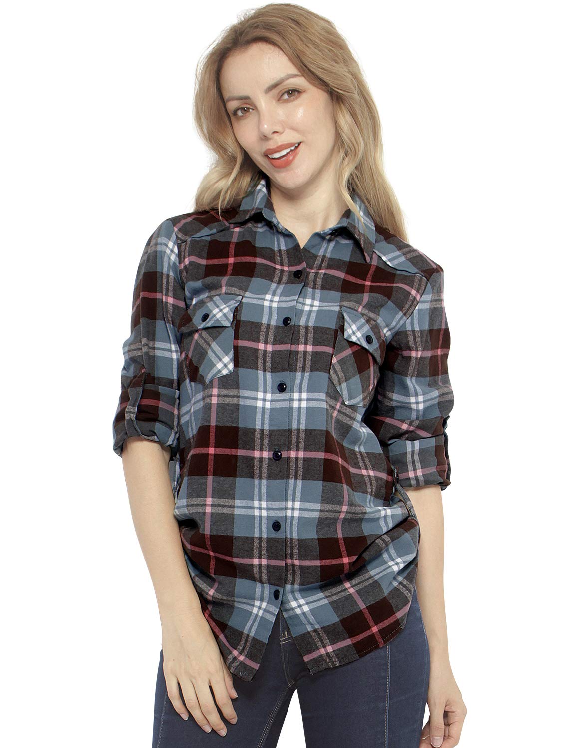 Match Women's Long Sleeve Plaid Flannel Shirt