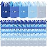 Kolldenn 50 Set Gradient Blue Welcome Gift Bag Bulk 8.27 x 5.91 x 3.15 Inch Wedding Party Gift Bags with Tissues Paper 5 Colors Welcome Handbag for Baby Shower Bridal Party Hotel Guests