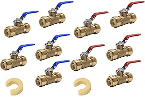(Pack of 10) EFIELD 1/2 Inch Push-Fit Full Port Ball Valve for Hot and Cold Water 5 Pieces Each with 2 Disconnect Clip Tools, UPC Certified,(PF-VALVE003)