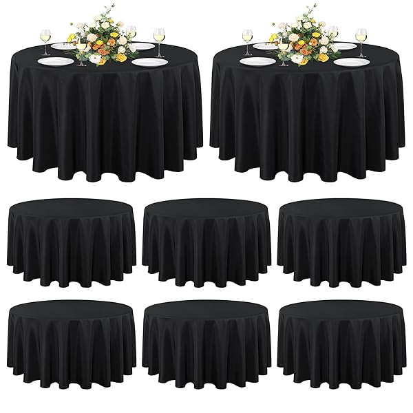 SANCUA 8 PACK ROUND TABLECLOTH 90 INCH BLACK, STAIN AND WRINKLE RESISTANT TABLE CLOTH – WASHABLE POLYESTER TABLE COVER FOR DINING TABLES, BUFFET PARTIES AND CAMPING
