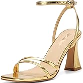 AIUNIIND Heeled Sandals for Women Chunky Block High Heels Square Open Toe Sandals with Ankle Strap 3 Inch Dress Heels Comfortable