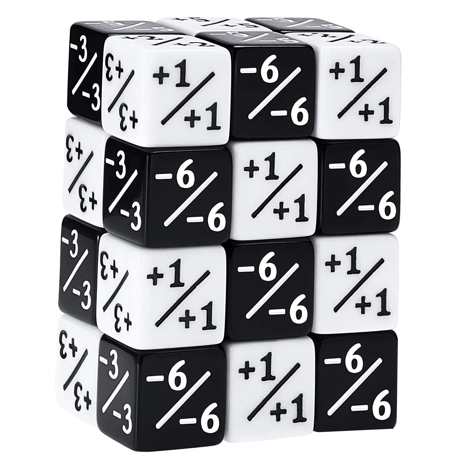 Pack of 24 Dice Counters, Token Dice, Dice Counter Signs, Suitable for All Types of Table Games, for Parties, Family Celebrations (Black, White)