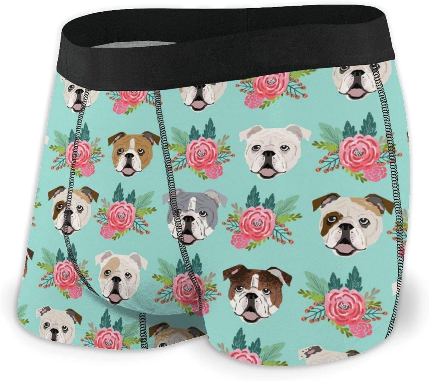 English Bulldog Faces Vintage Florals Mens Boxer Briefs