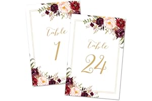 Bold Floral Table Number Cards 1-24 - Double Sided 4x6 (Gold)