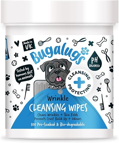 BUGALUGS Wrinkle Care Wipes 100 Count - Biodegradable Dog Wipes
