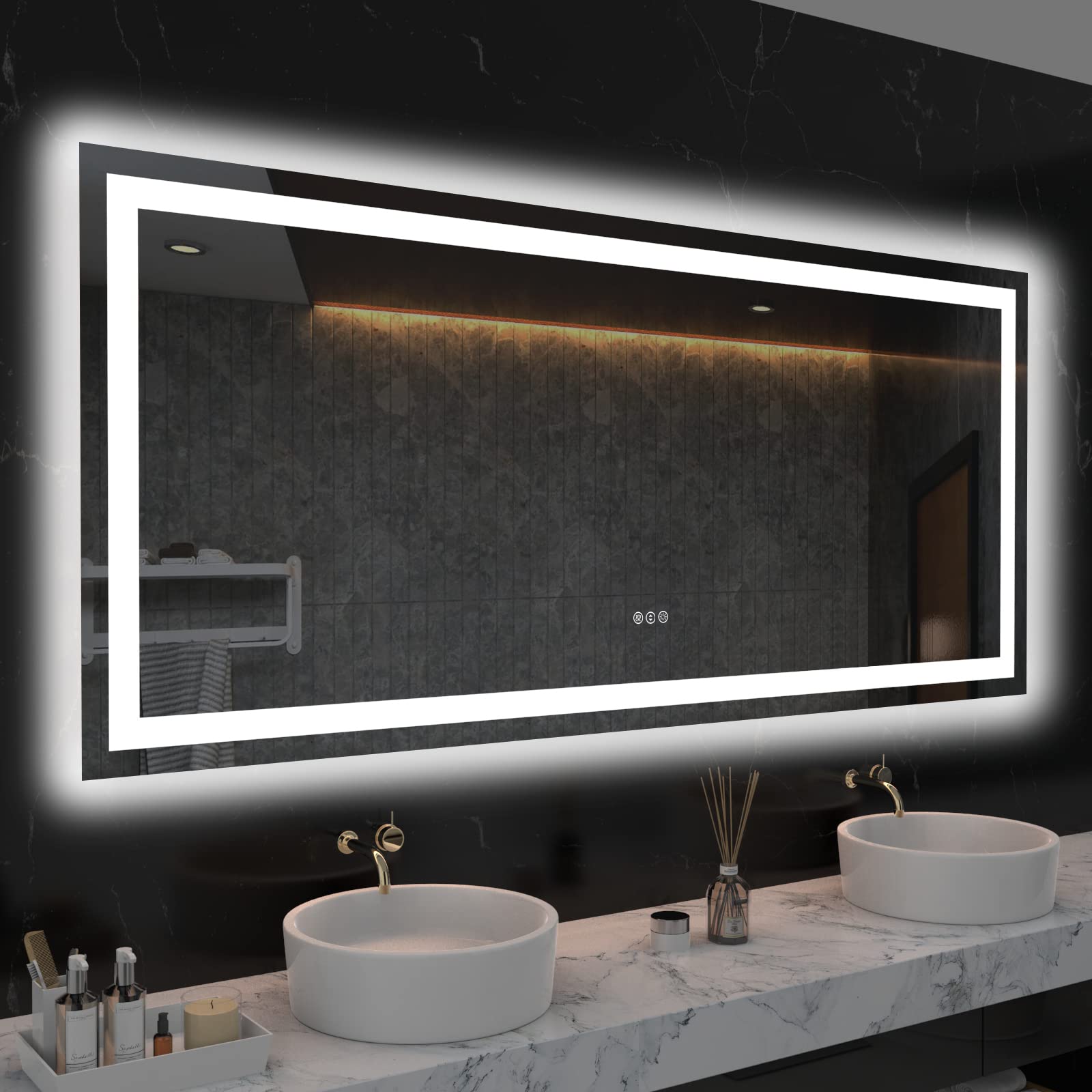 Photo 1 of ** NEW/ FUNCTIONAL TESTED** LOAAO 60X28 LED Bathroom Mirror with Lights, Anti-Fog, Dimmable, Backlit + Front Lit, Lighted Bathroom Vanity Mirror for Wall, Memory Function, Tempered Glass, ETL Listed