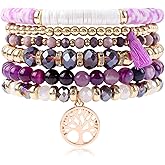 IDEAJOY Bohemian Colorful Beaded Bracelets for Women Boho Stackable Natural Stone Letter Clay Glass Beads Stretch Bracelet Set with Charm, Cute Rainbow Friendship Bracelets for Summer Vacation