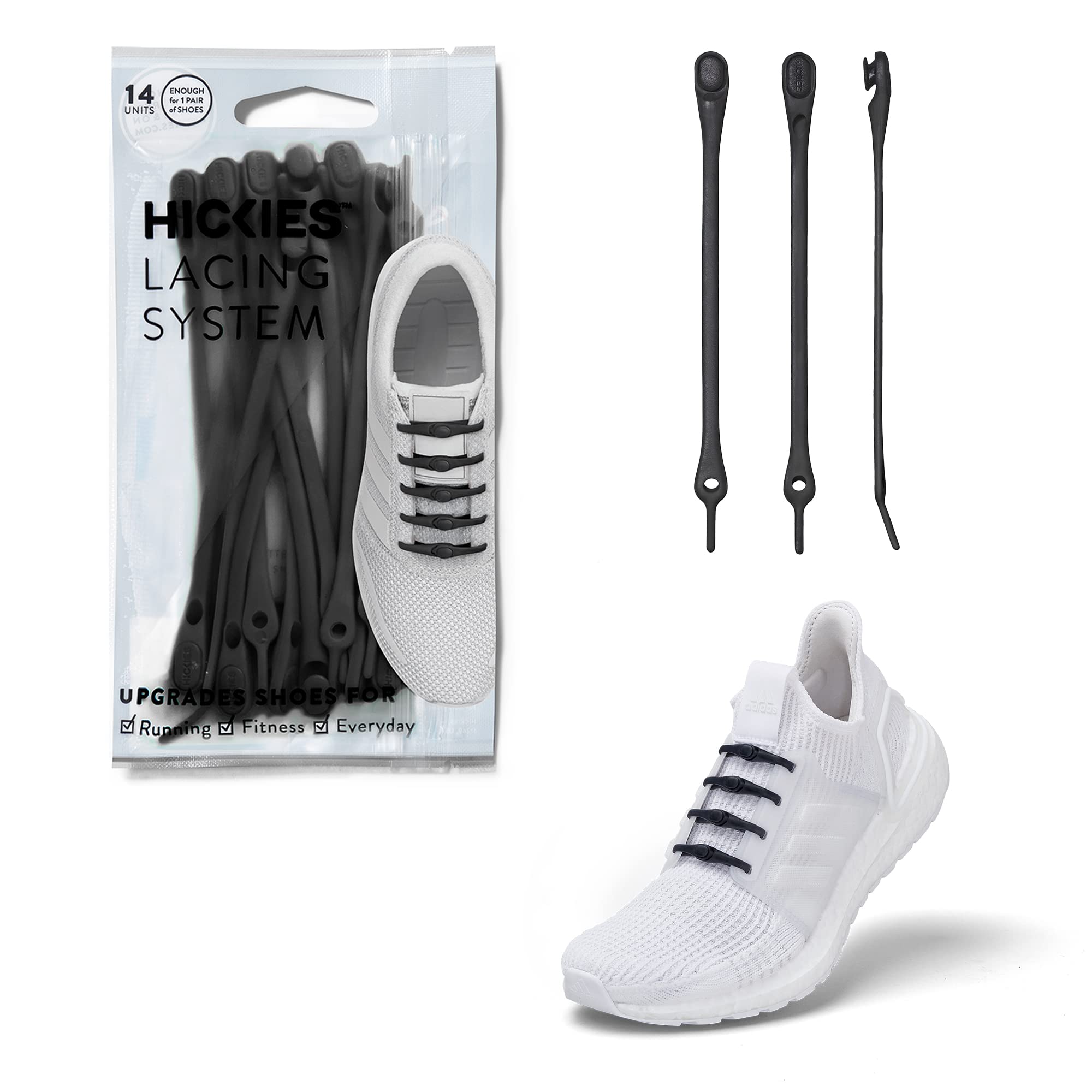 HICKIES 2.0 Performance One-Size Fits All No-Tie Elastic Laces - Black (14 HICKIES Shoelaces, Works In All Shoes), One Size