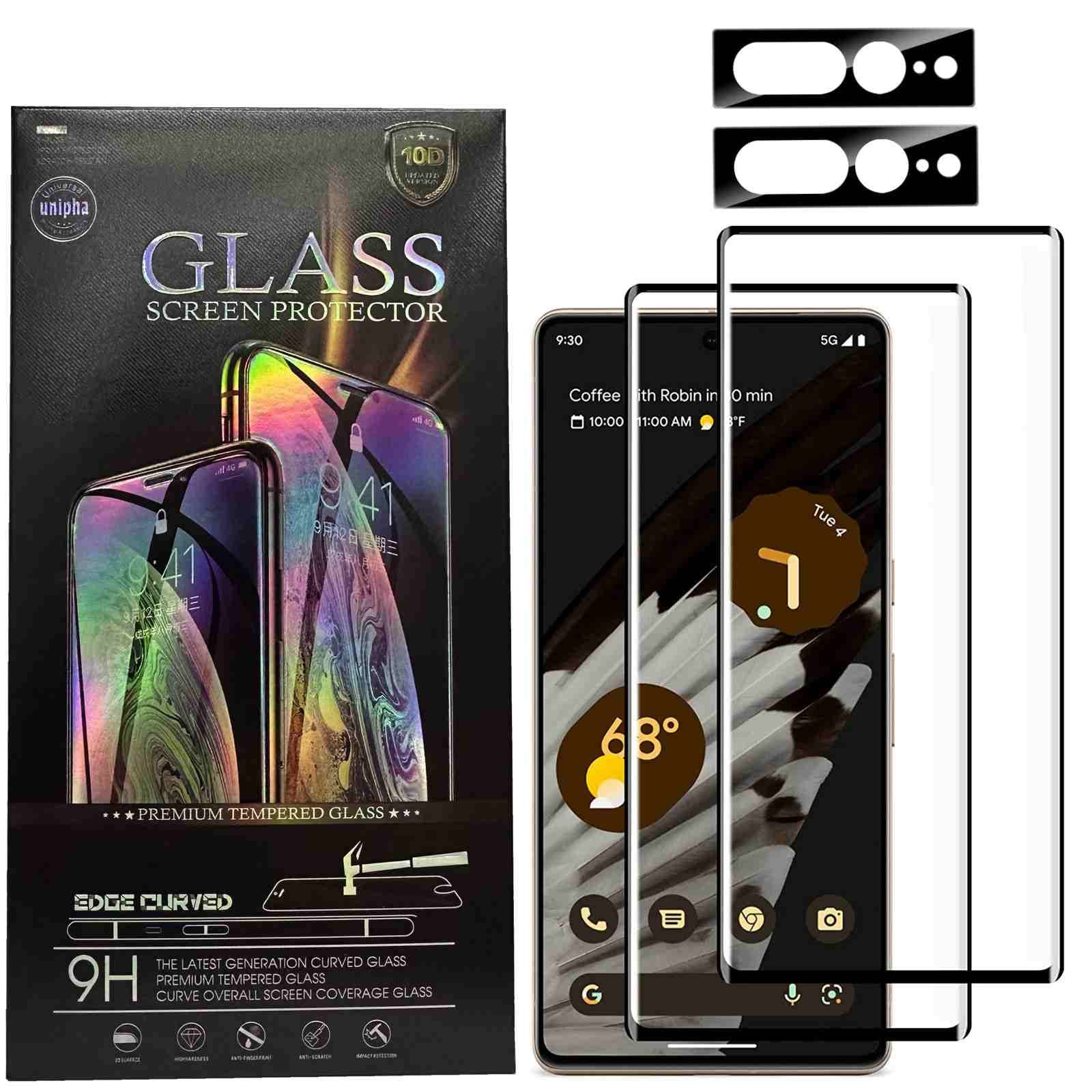 for Google Pixel 7 pro 5G Screen Protector 6.7-Inch+Camera Lens Protectors [2+2 Pack] [3D Curved Glass] [Anti-Scratch][Fingerprint Unlock]