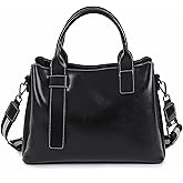 Mewpurrs Women's Genuine Leather Tote Bag, Satchel Handbags with 2 Interchangeable Straps, Classic Top Handle Shoulder & Crossbody Purse for Work - Black
