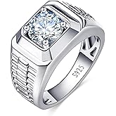 LOIPURI 2CT Moissanite Engagement Ring for Men 14K/White Gold 925 Sterling Silver Men Promise Wedding Moissanite Jewelry Gift Round Cut D Color VVS1 Clarity Size 8-12