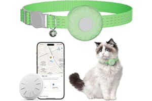 HONGTOP H Cat Tracker,Pet Tracker for Cats Compatible with Apple Find My App(Only iOS),Waterproof Tracker Cat Collar with Safety Elastic Buckle,No Monthly Fee,Works with Any Collar (LightGreen)