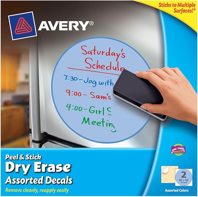 Avery Peel and Stick Dry Erase Decals, 10 x 10 Inches
