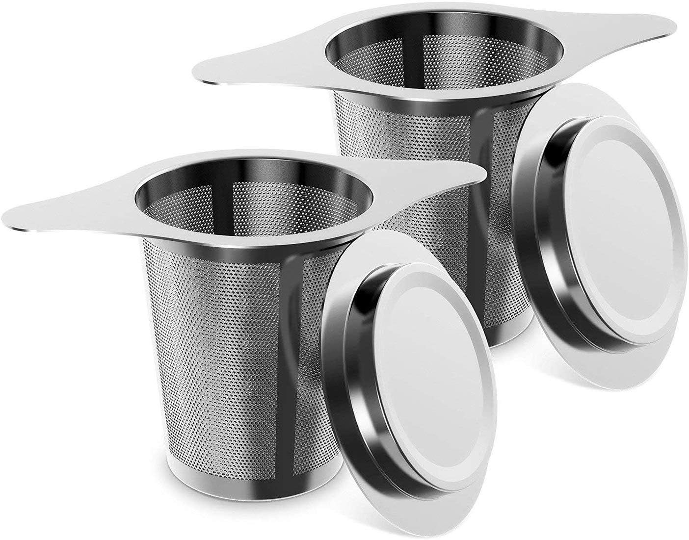 Cimoto Tea Infuser, of 2 Long-Handled Stainless Steel Tea Filter with Lid and Double Handles Large Capacity for Loose Leaf Grain Tea Cups, Mugs, and Pots