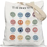 APJYM It is Okay to Feel Mental Health Tote Bag, Mental Health Gifts, Feelings Emotions Chart Canvas Tote Bag, Reusable Grocery Bags Shopping Bags, Mental Health Awareness Gifts, White