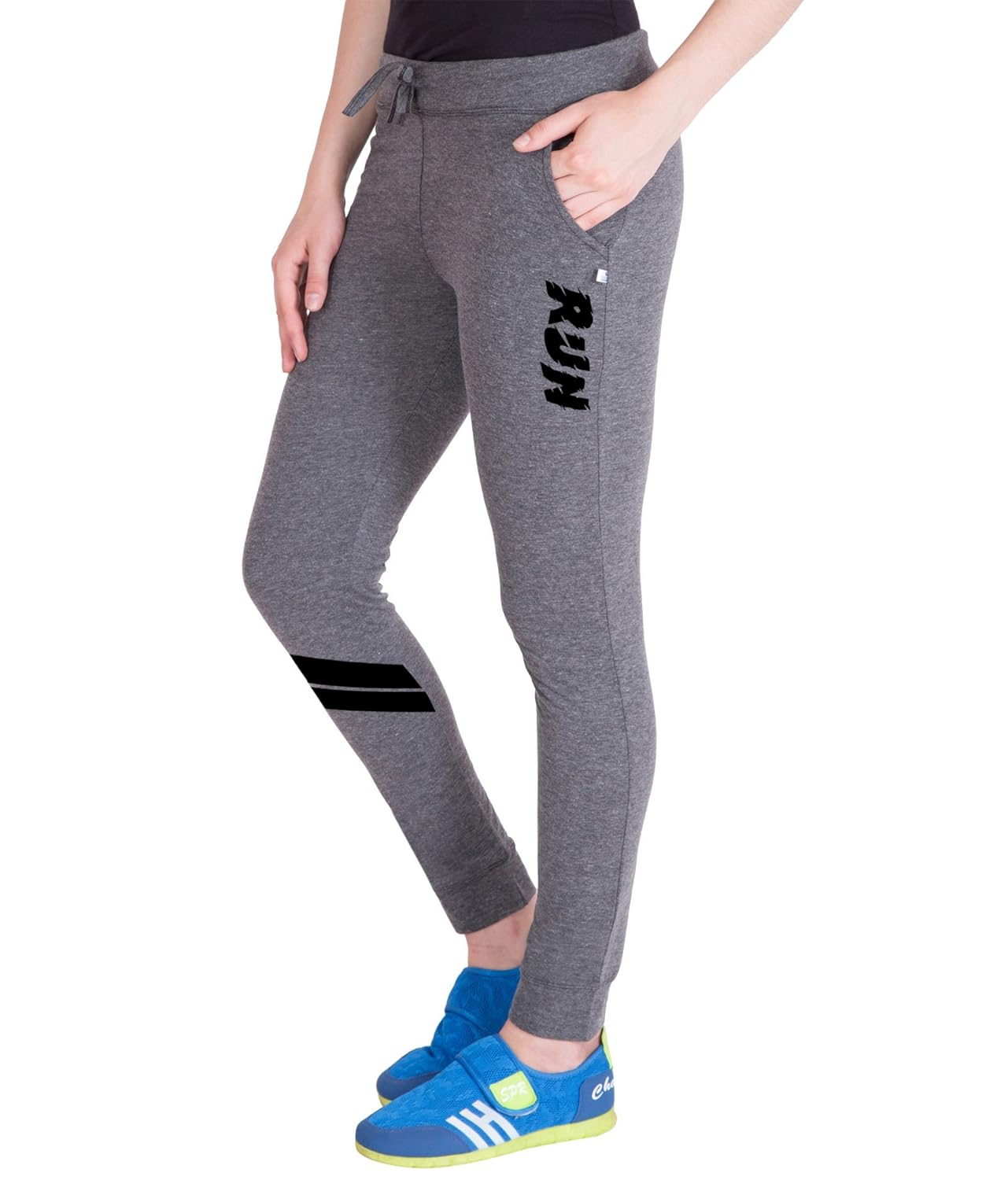 american-elm dark grey stylish printed trackpant for women