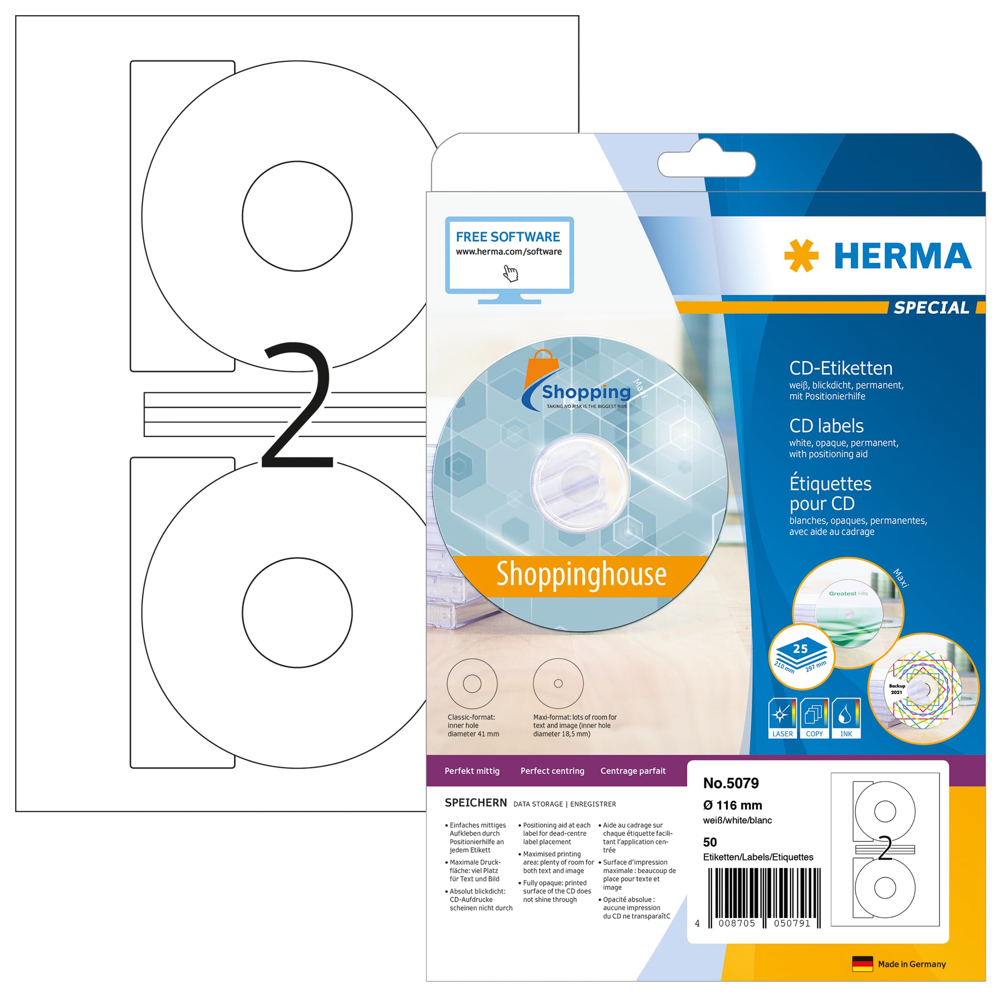 Herma CD-Lables 116mm Paper white 25 Sheets 50pcs 5079