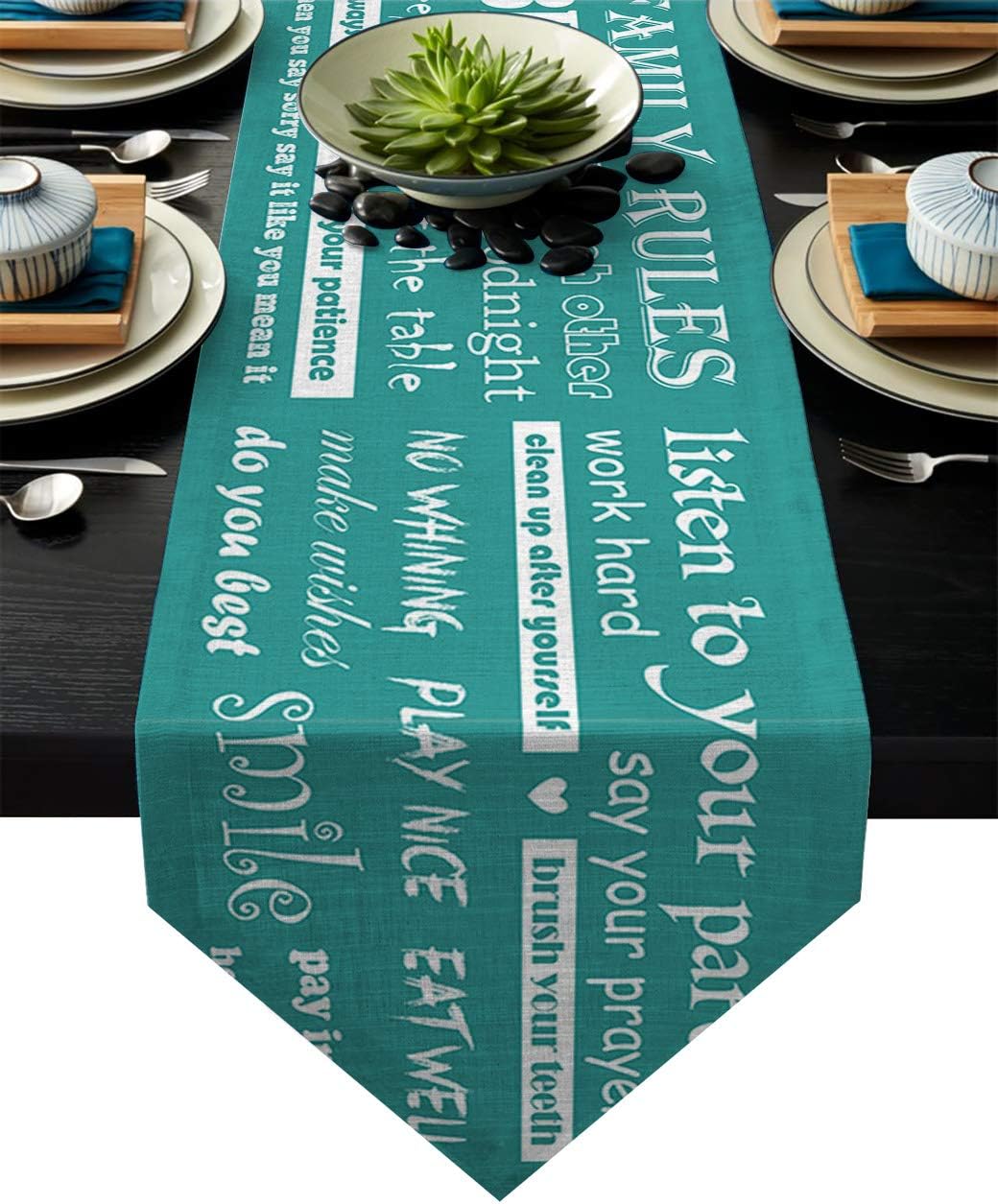 Fandim Fly Table Runner Inspirational Words on Retro Wood Grain Table Runners for Catering Events, Dinner Parties, Wedding, Indoor and Outdoor Parties, 14 x 72 Inch