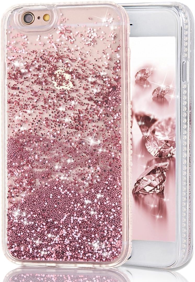 iPhone 7 Case, iPhone 7 Glitter Case, Surpriseyou Creative Design Flowing Liquid Quicksand Floating Luxury Bling Glitter Sparkle Love Heart Diamonds Clear Hard Case for iPhone 7 (Pink Beads)
