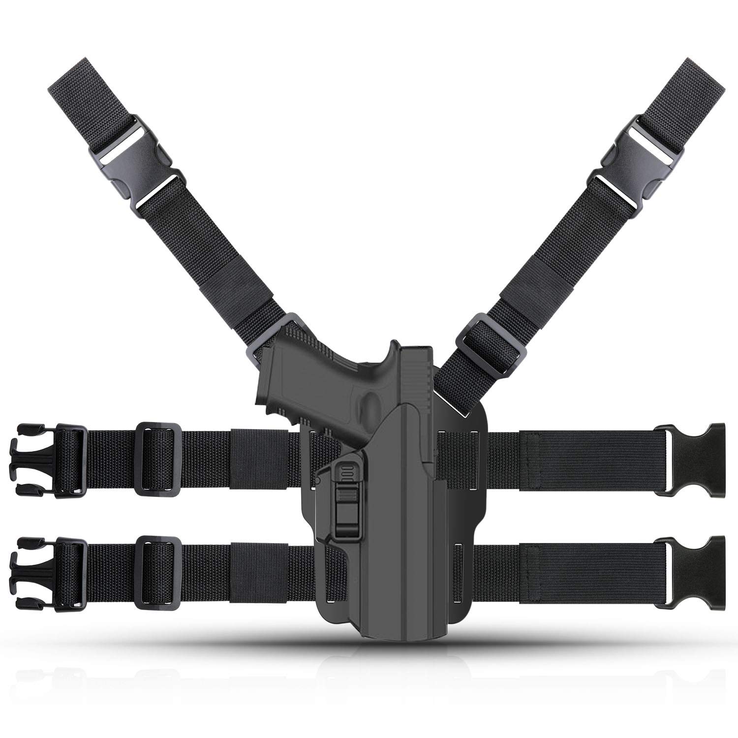 Photo 1 of efluky Universal OWB Holster Gun Drop Leg Thigh Police Security Modular Equipment System Duty Belt Nylon Set Fits Glock, S&W M&P Compact 9MM, H&K USP, Springfield XD, Sig P320