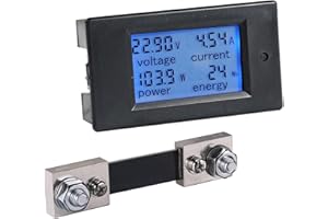 bayite DC 6.5-100V 0-100A LCD Display Digital Current Voltage Power Energy Meter Multimeter Ammeter Voltmeter with 100A Current Shunt