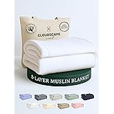 Cloud Scape Linen 8-Layer Muslin Blanket King Size for Adult - 100% Cotton, Heavy Weighted and Soft, All Season, Winter Cozy Blanket, Fits up to California King Bed, 92x108, White