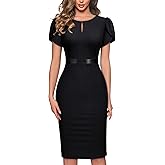AISIZE Women's Elegant Puff Sleeves Keyhole Neck Cocktail Party Pencil Dress