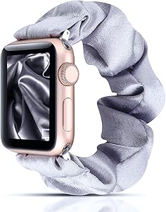 YOSWAN Scrunchie Elastic Watch Band Compatible for Apple Watch Band 38mm 42mm Women Girls Cloth Hair Rubber Band Strap Bracelet for iwatch SE Series 6 5 4 3 2 1 (Lavender Grey, 38mm/40mm)