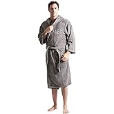 Turkuoise Men's Turkish Terry Cloth Robe, Thick Hooded Bathrobe