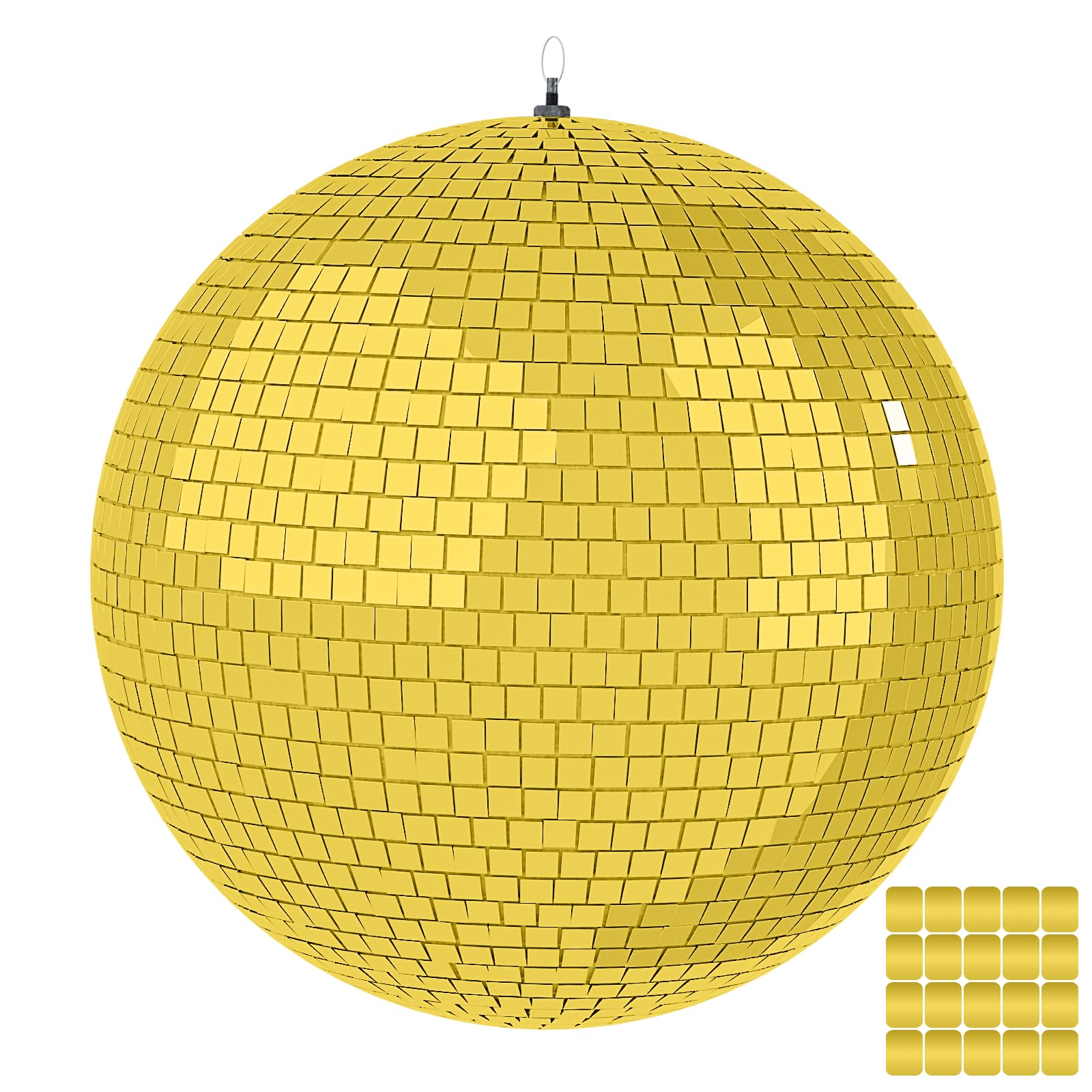 Photo 1 of 16 Inch Mirror Disco Ball lamp, Gold 16" Disco Ball Decor Hanging Disco Ball for Party Wedding Holiday Home Decoration, Replacement Mirror x 20pcs (Gold, 16inch)