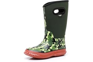 WTW Kids Rubber Rain Boots - Neoprene Insulated 100% Waterproof Mid Calf Mud Boots for Boys and Girls Winter Snow Boots