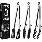 Kitchen Tongs for Cooking, 12 Inch Non Scratch Silicone Tip for Nonstick Cooking Pans, Food Grade Mini Serving Tongs, Pull Lock, Set of 3, Black