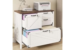 Halitaa Lateral File Cabinet with 4 Drawers, Farmhouse File Cabinet for Letter/Legal/A4 Size Hanging Files, Large Wood File Storage Cabinets Printer Stand for Home Office Cabinets, White with Lock