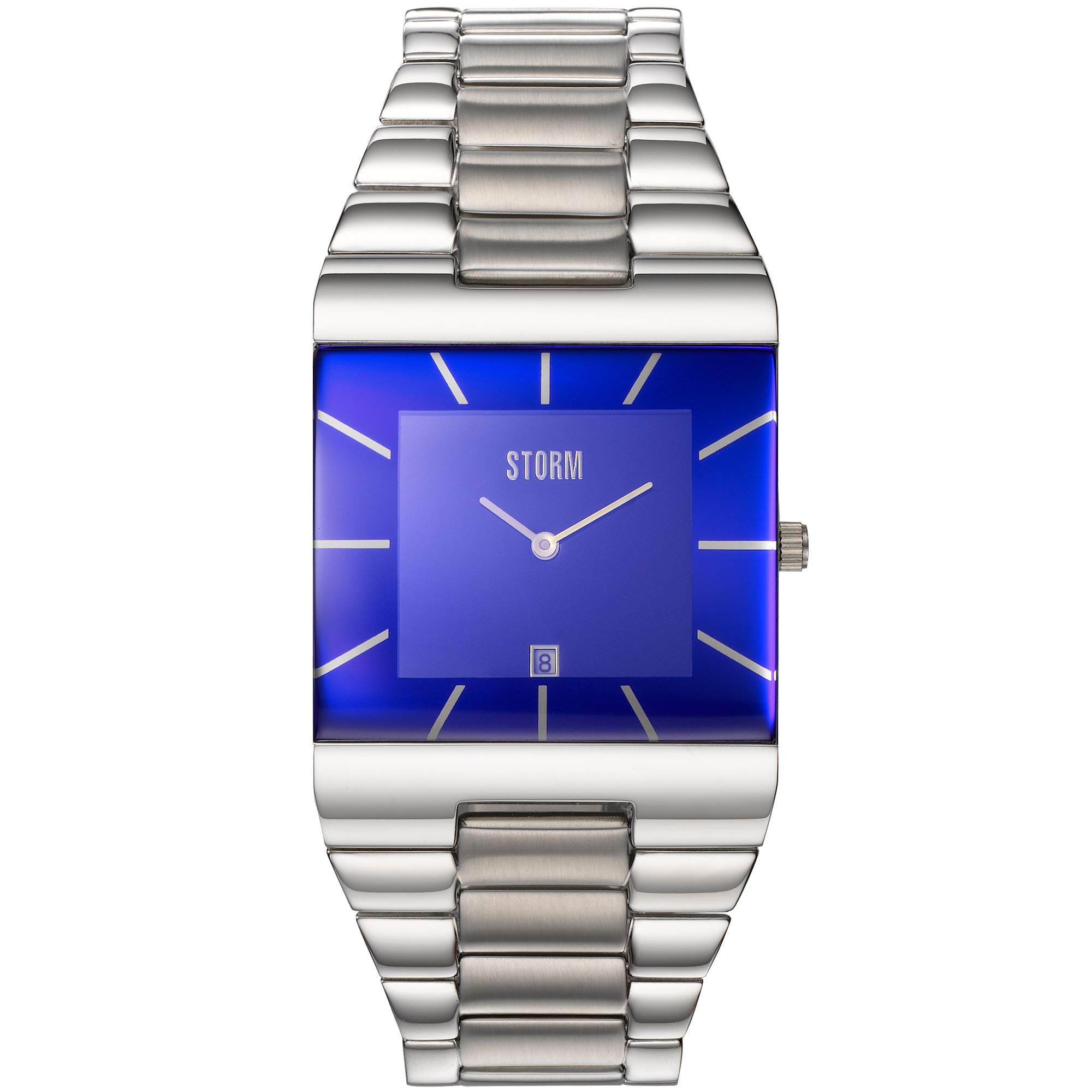 STORM Omari XL Lazer Blue Sleek Men's Watch with Square dial and Date Function, Made from Brushed and Polished Stainless Steel
