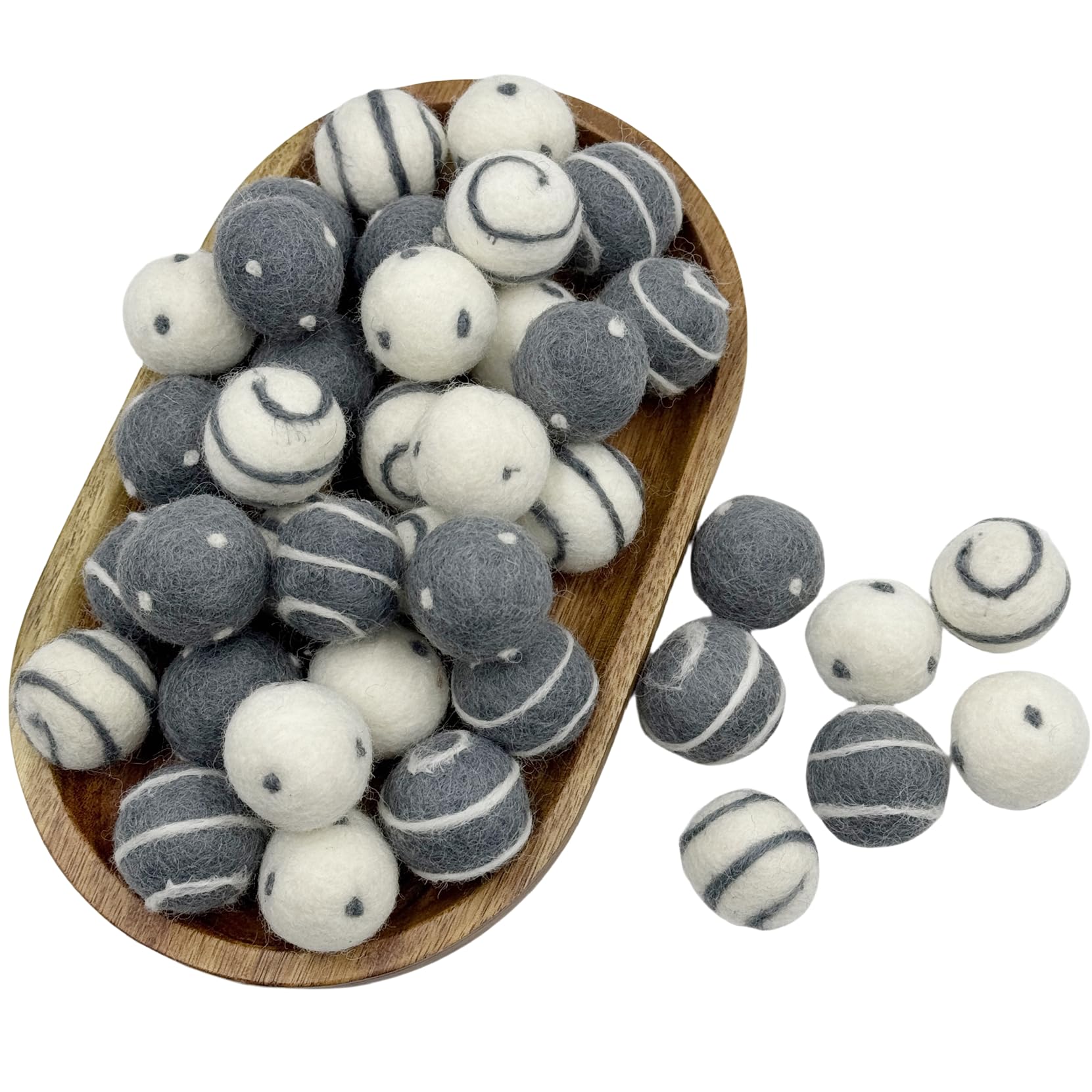 Felt Wool Balls 2.5cm 40pc Grey Polka Dots Swirl Felt Balls Wool Poms for Crafting