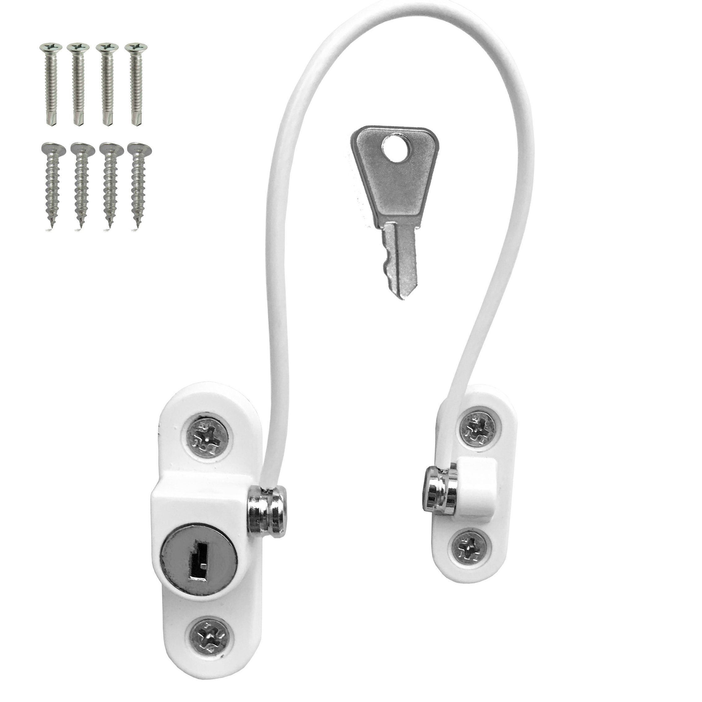 4 x UPVC Window Cable Restrictor Lock with Screws Child & Baby Safety Security Wire Tested to British Standards (White)