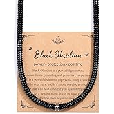 Jovivi 6mm Gemstone Beaded Necklace for Men Women Natural Healing Crystals Tiger Eye/Black Obsidian Stone Hematite Beads Necklace Handmade Chakra Healing Jewelry