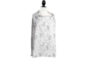 Boppy Nursing Cover for Breastfeeding, Gray Ferns, Apron Style with Storage Pocket, Rigid Neckline to See Baby While Feeding, and Breastfeeding or Pumping